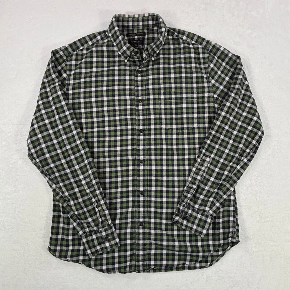 Banana Republic Mens Grant Fit Luxe Flannel Gingham Shirt Green Navy Size Large